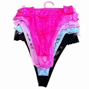 JUICY COUTURE 5 Pack Women's XLarge Lace Rhinestone Logo Thong Pink Black Purple